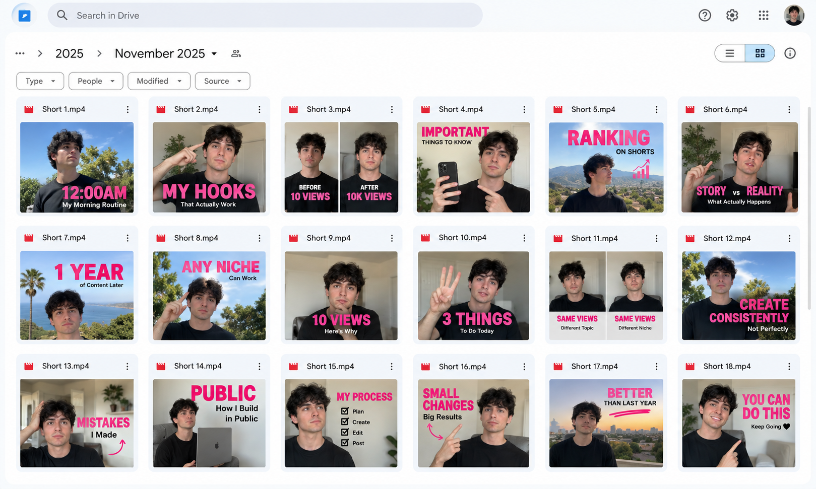 A folder of eighteen edited shorts